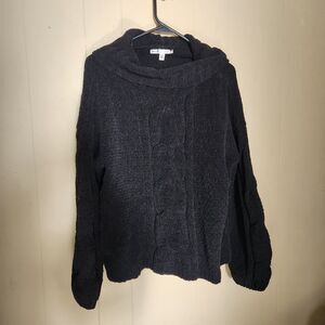 New Seven7 Women's Cable Cowl Neck Sweater Black Medium Pullover Long Sleeve